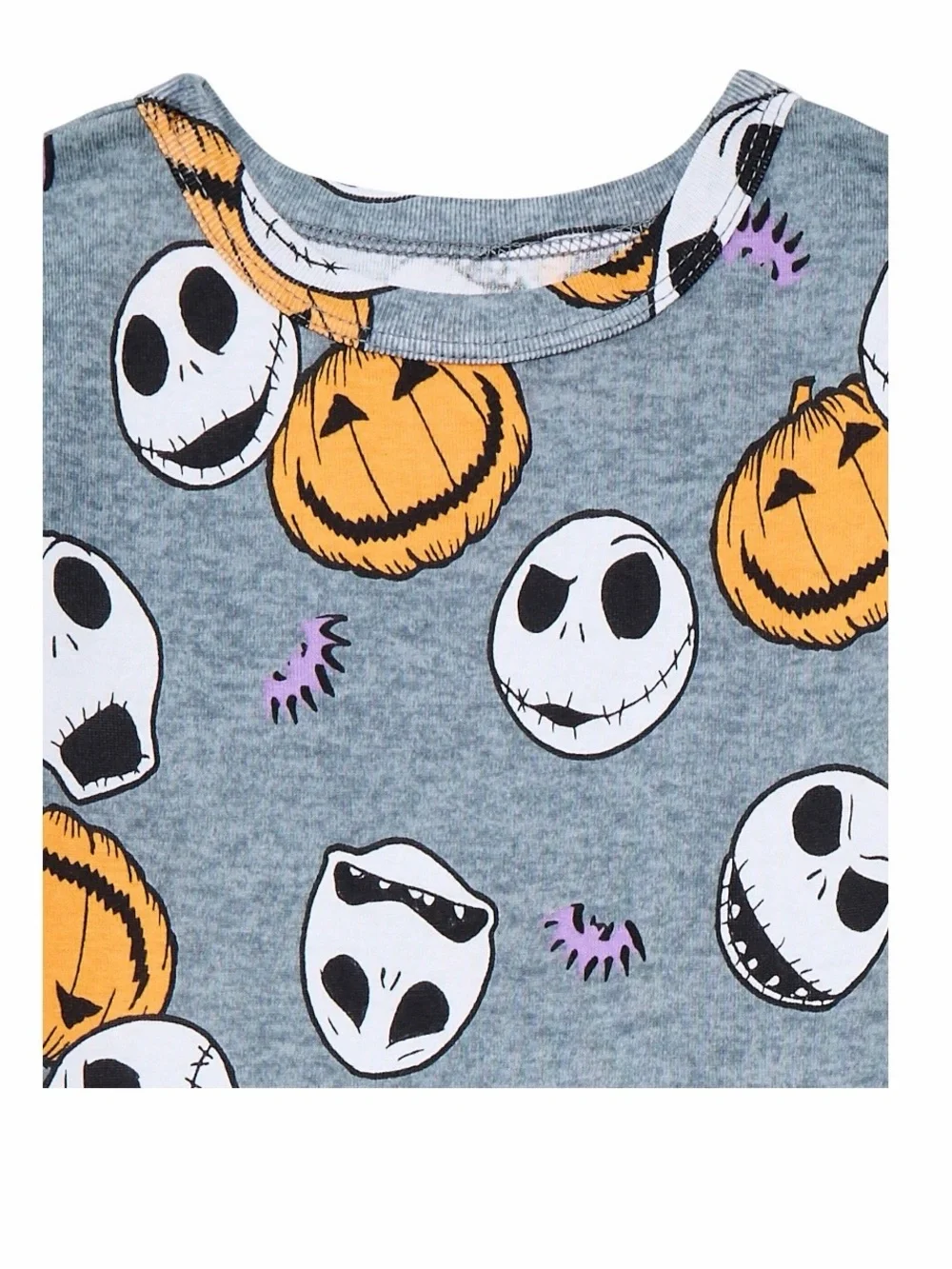 Disney Gray Halloween Pajama Set with Orange Pumpkins & White Skulls